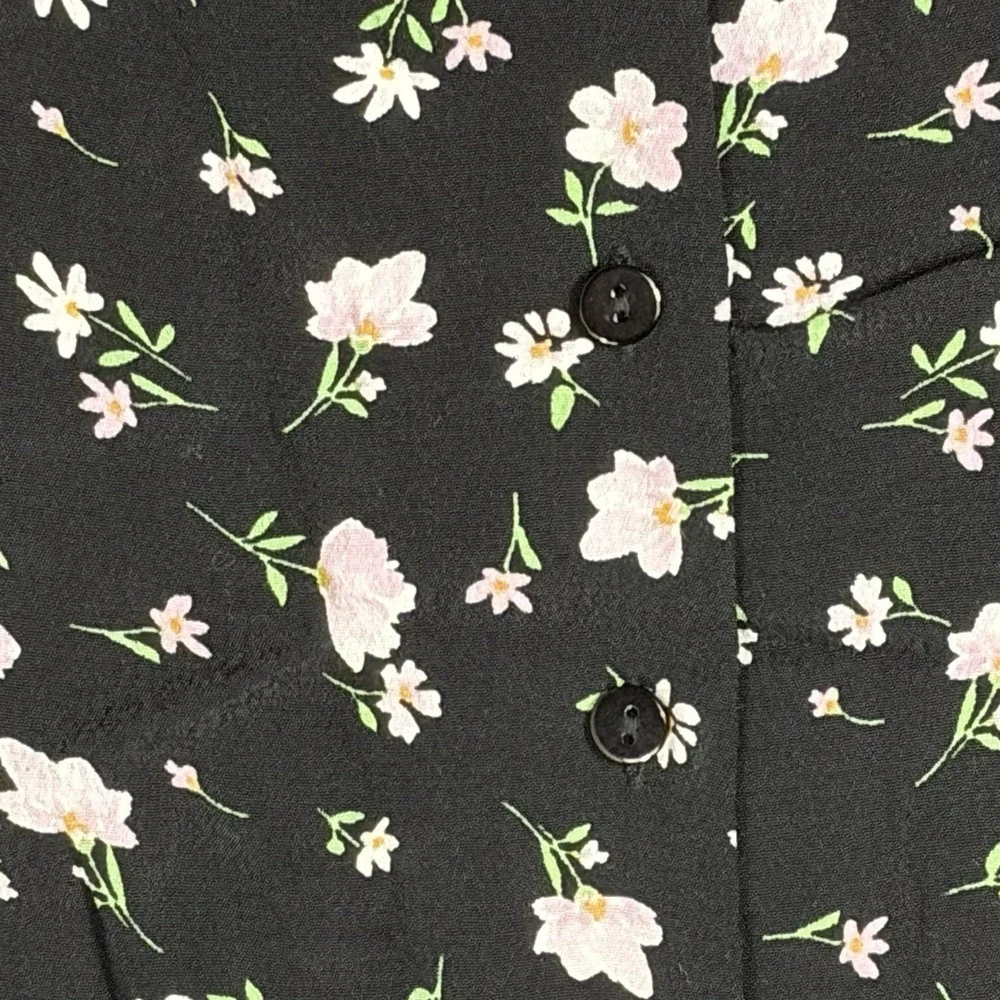 Elodie Women's XS Black Pink Floral Button Front Puff Sleeve Mini Dress